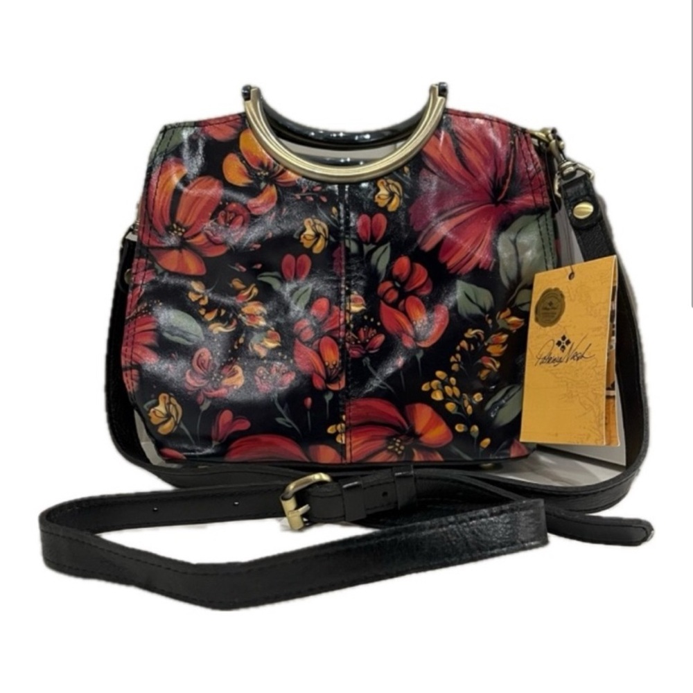 NWT Patricia Nash Black Floral Crossbody Bag with Red & Orange Accents